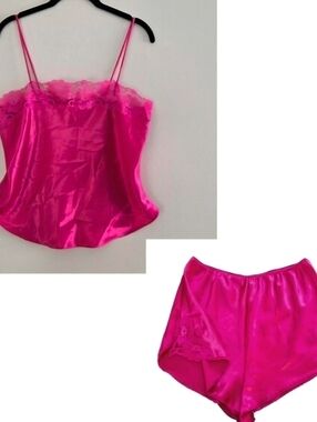 Laura Faye Satin Sleep Cami and Short Set with Lace Trim